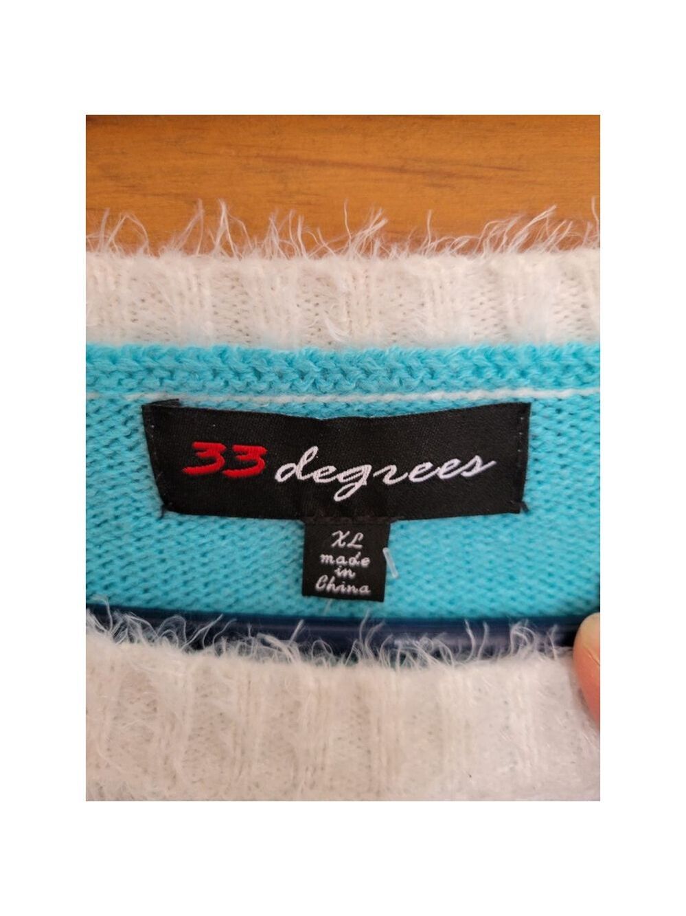 33 Degrees XL Fair Isle Sweater Teal White Sequins - Picture 4 of 6